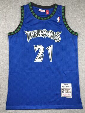 KG #21 Timberwolves Basketball Jersey - Blue/Green Tree Trim Mesh Tank